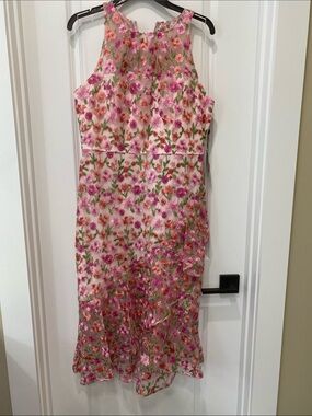 NWT Adrianna Papell Pink Multi Floral Halter Midi Dress size 10
